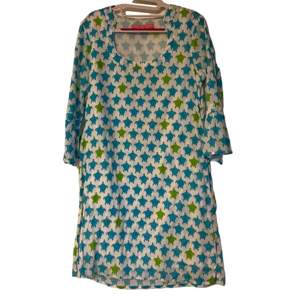 Preppy Girl Palm Beach Sea Turtle Pullover Dress Swim Cover Women's Size Medium